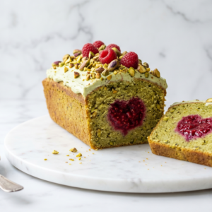 Cake pistache intense et framboises fondantes - Le cake de 12 parts