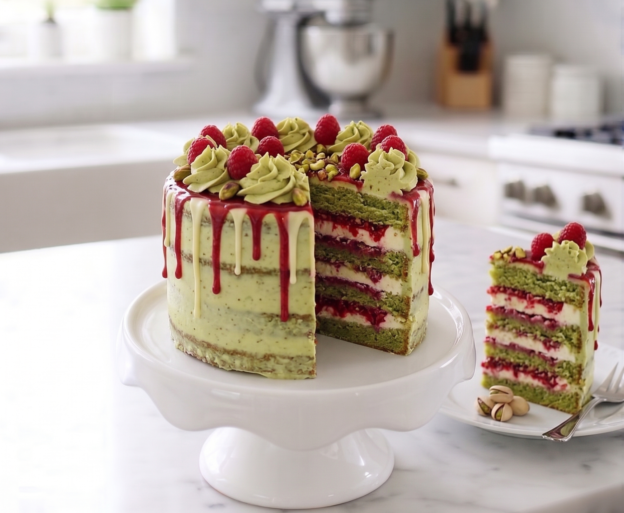 Layer Cake - Framboises et pistache - La pièce de 20 parts minimum